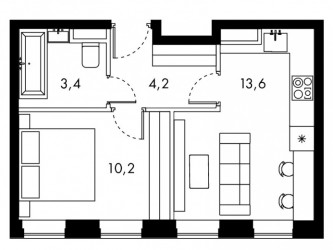 Однокомнатная квартира 30.4 м²