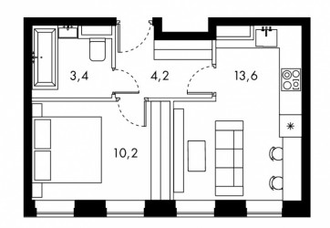 Однокомнатная квартира 31.4 м²