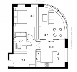 Двухкомнатная квартира 55.7 м²