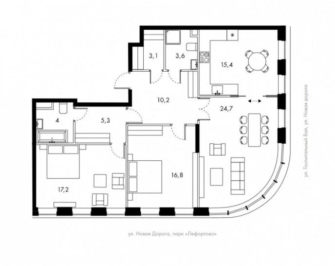 Трёхкомнатная квартира 100.3 м²